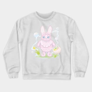 Easter pink bunny with a basket of eggs Crewneck Sweatshirt